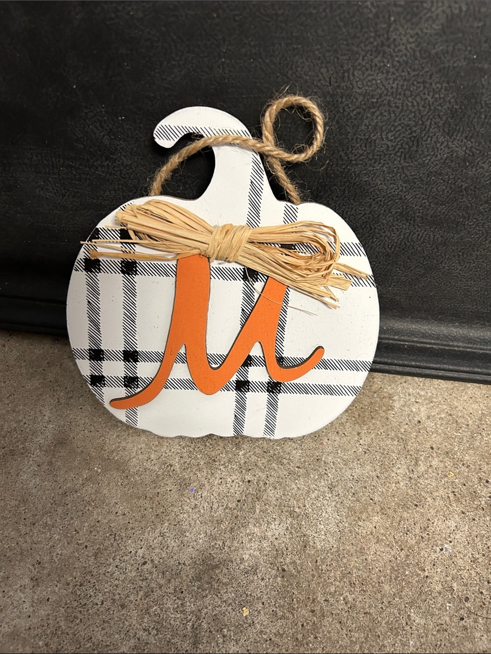 Plaid Pumpkin Door Hanger with Orange M
